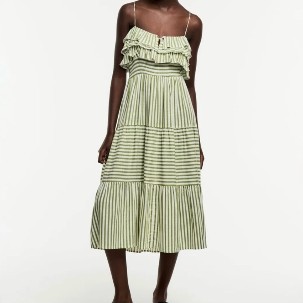 Zara Olive Striped Midi Dress
